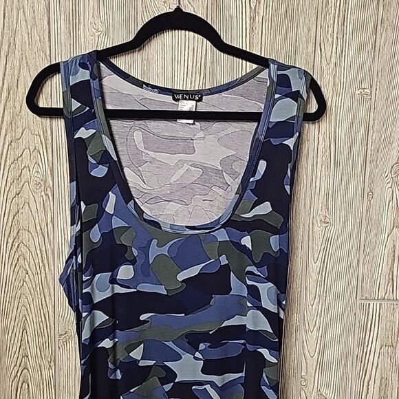 Venus Blue Multi Ruched Tank Dress Blue Multi Camo Womens Plus Size 2X NEW - Picture 3 of 11